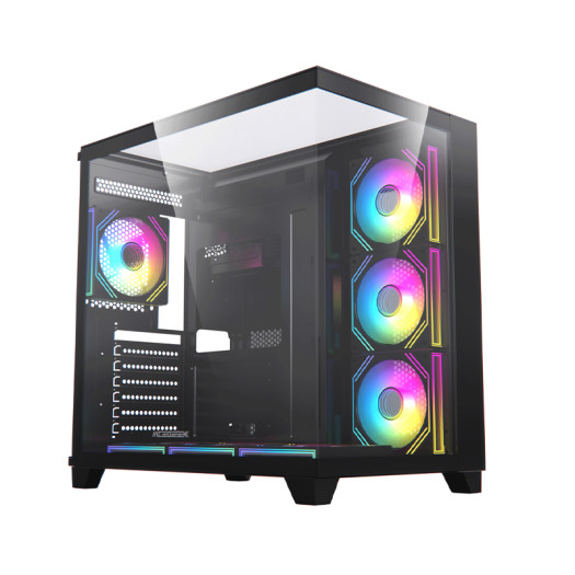 Acegeek Horizon Black Type C ATX Case, 7x RGB 120mm Fans, Dual Side Tempered Glass, 3x HDD Slots, Motherboard Supports Upto ATX, GPU Max Upto 410mm, Black